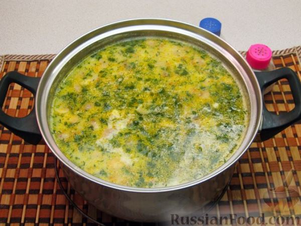 Сливочный суп с грибами и плавленым сыром