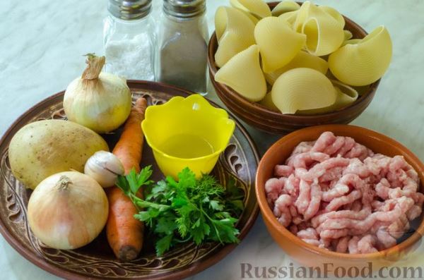 Суп с фаршированными макаронами и тёртым картофелем
